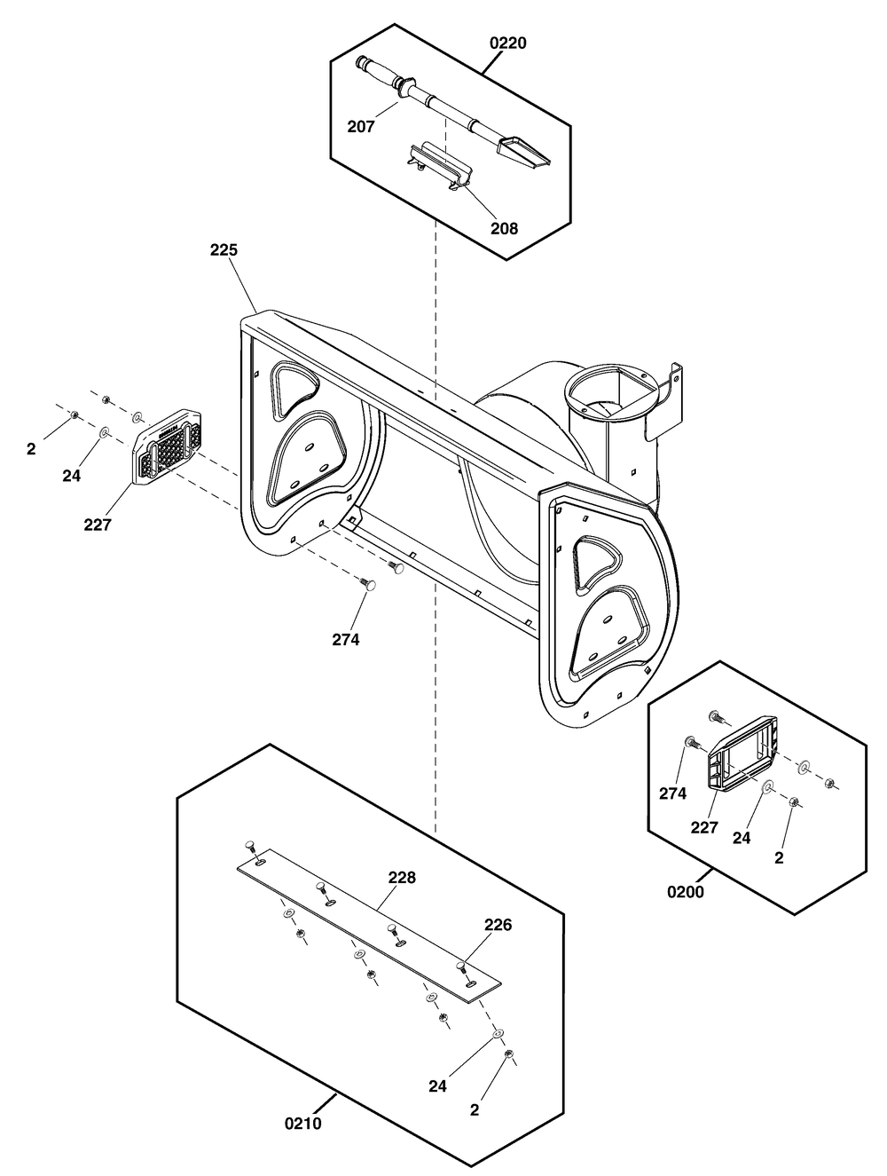 Auger Housing Group Diagram and Parts List for 1696807-03-1024MDS 2019 Briggs and Stratton Snow Blower